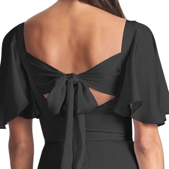 Sachin & Babi Black Maxi Dress Size 6 Black Formal Gown Short Flutter Sleeves - Picture 2 of 5